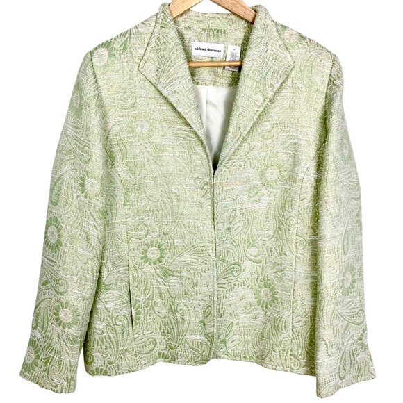 Alfred Dunner Green Metallic Paisley Dressy Blazer Size 12 Wedding Career Travel - Picture 1 of 9